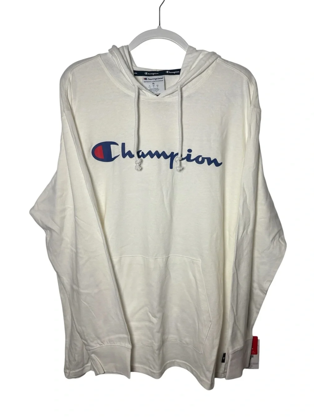 Champion Hoodie XL White Navy Logo Pullover Sweatshirt NWT Standard Fit